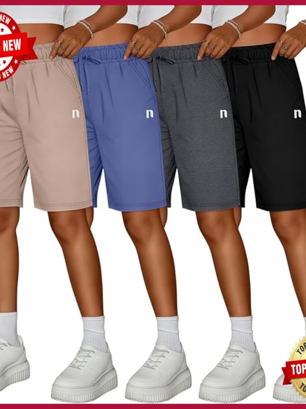 4 Pack High Waisted Bermuda Shorts with Pockets